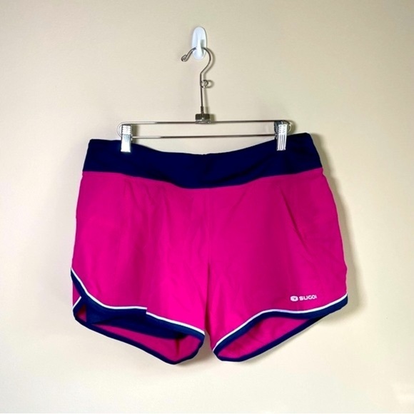 Sugoi Prism 4” Running Shorts Lined with Drawstring Pink and Navy Large - Picture 1 of 7